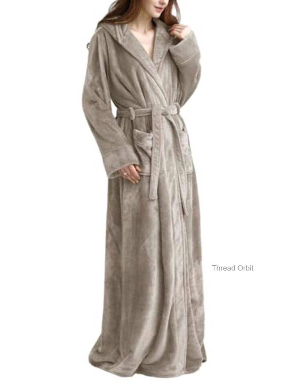 Flygo Women's Fluffy Plush Fleece Long Hooded Robe Full Length Bathrobe - Picture 1 of 6